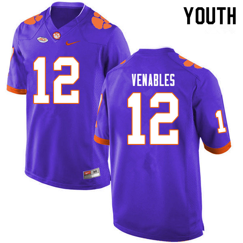 Youth #12 Tyler Venables Clemson Tigers College Football Jerseys Sale-Purple - Click Image to Close